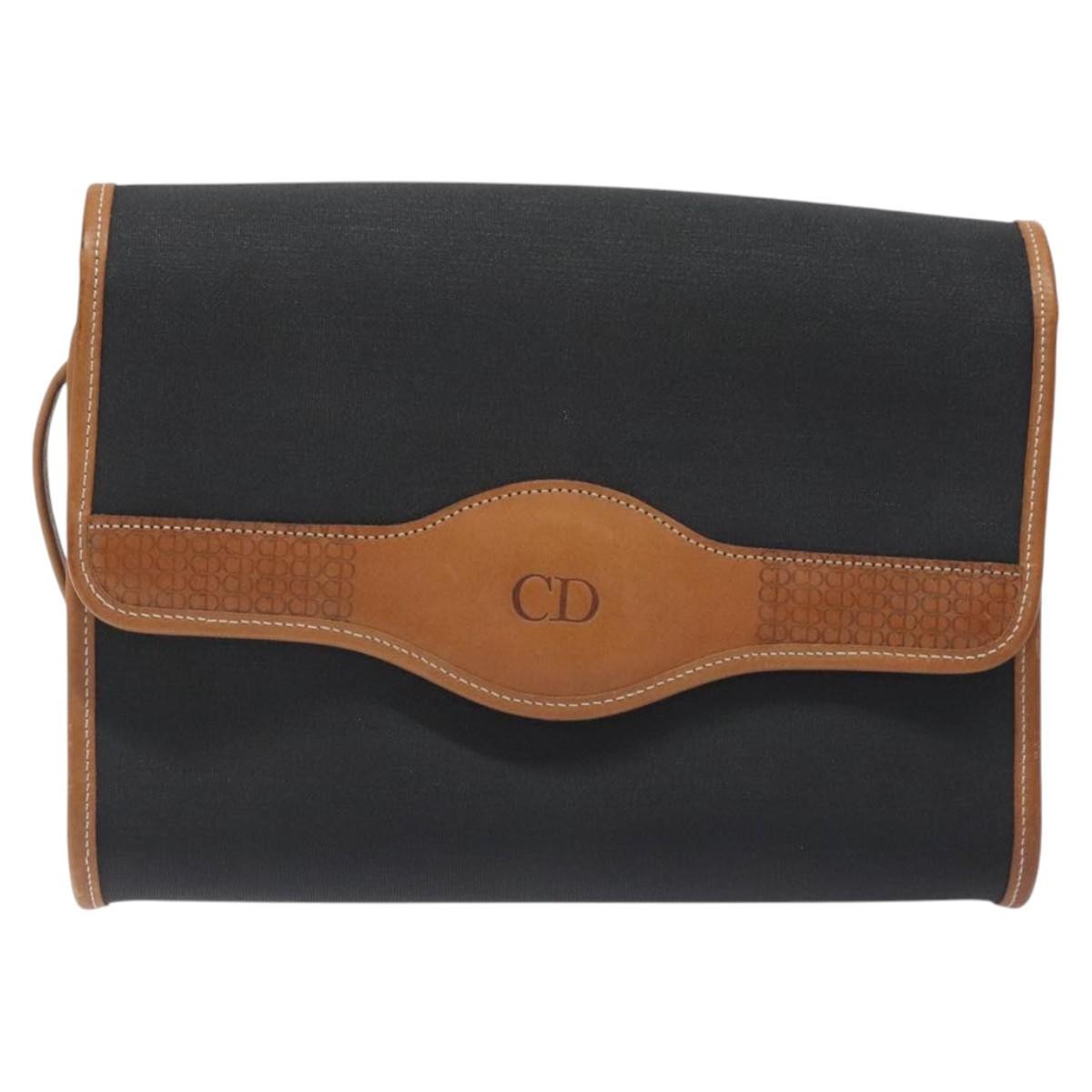 Christian Dior Vintage Flap Crossbody Bag Canvas, BLACK, CANVAS, Shoulder bag