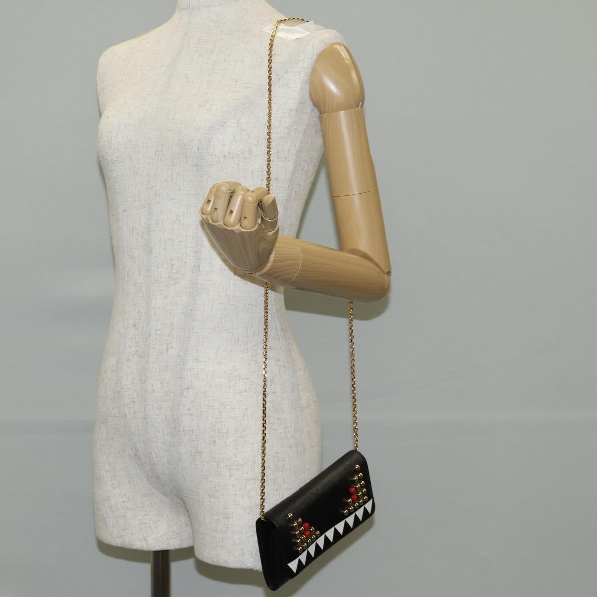Fendi Monster Wallet on Chain Studded Leather, BLACK, LEATHER, Wallets
