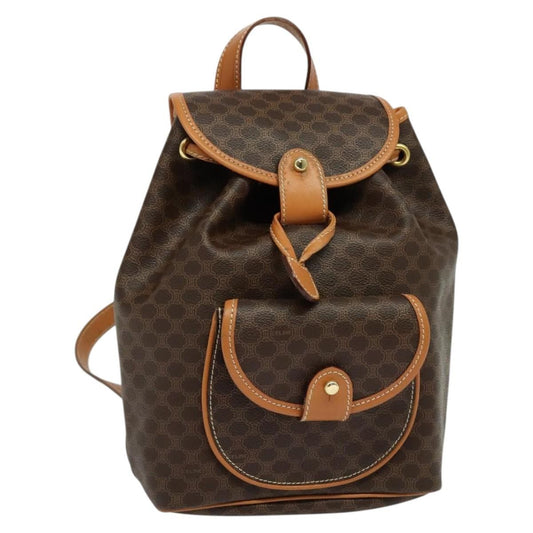 Celine Vintage Macadam Backpack Canvas and Leather, Brown, PVC, Backpack