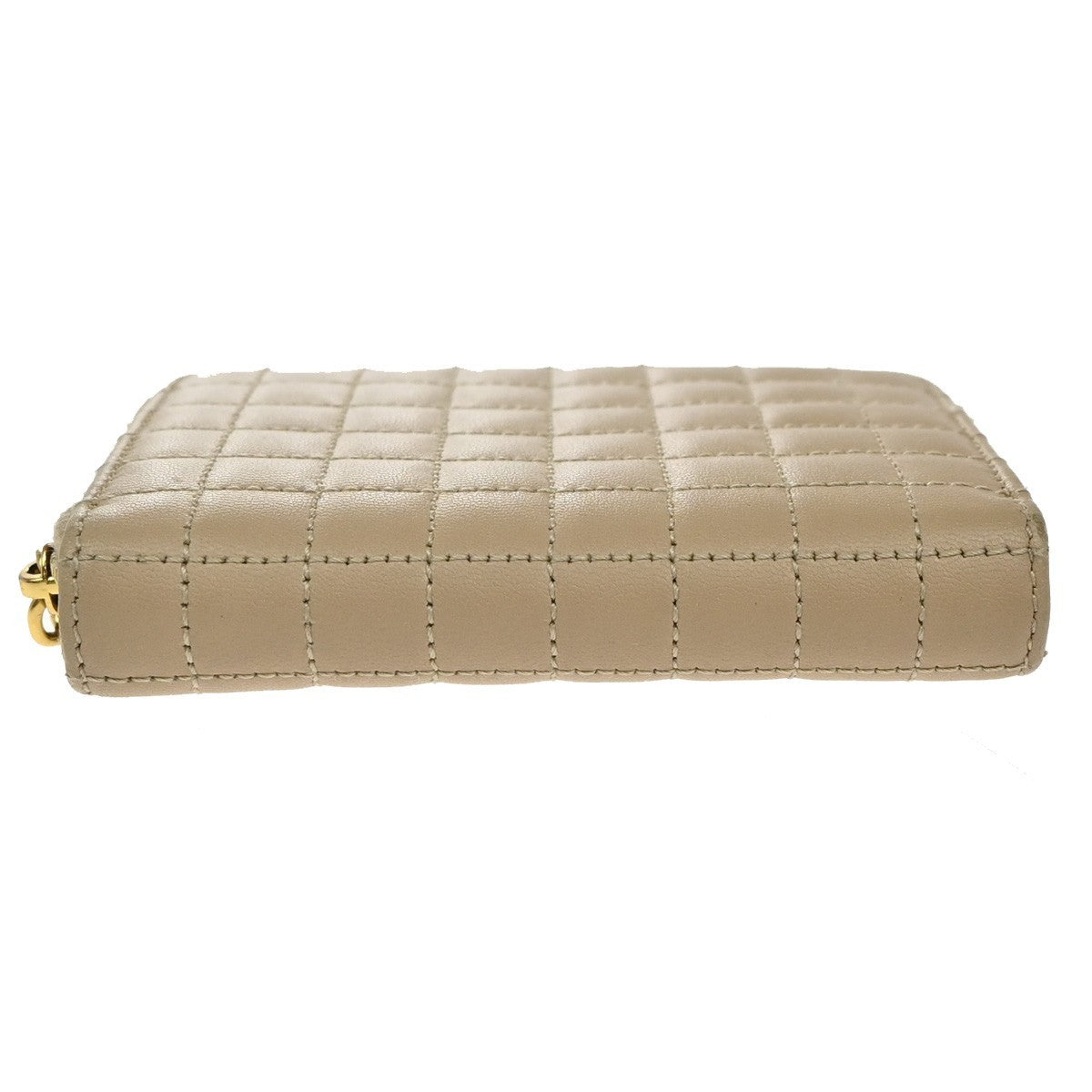 Celine C Charm Zip Around Wallet Quilted Leather, BEIGE, LEATHER, Wallets