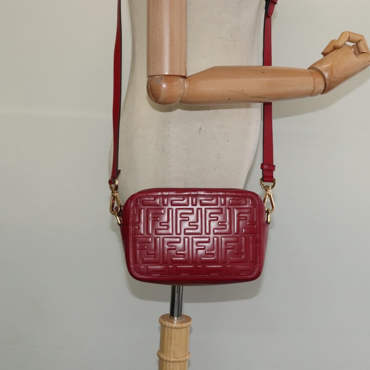 Fendi Camera Bag Zucca Embossed Leather, RED, LEATHER, Shoulder bag