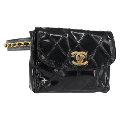 Chanel Vintage Flap Belt Bag Quilted Leather, BLACK, LEATHER, Clutche & pouche