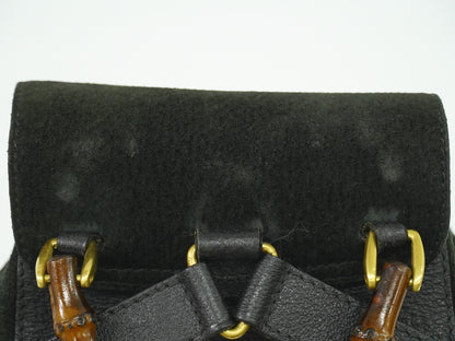 Gucci Vintage Bamboo Backpack Suede, BLACK, SUEDE, Backpack
