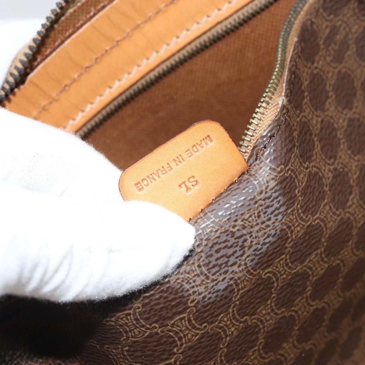 Celine Vintage Macadam Boston bag Canvas and Leather, BROWN, PVC, Travel bag