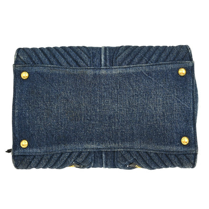 Miu Miu Biker Convertible Tote Denim with Leather, BLUE, DENIM_JEANS, Tote bag
