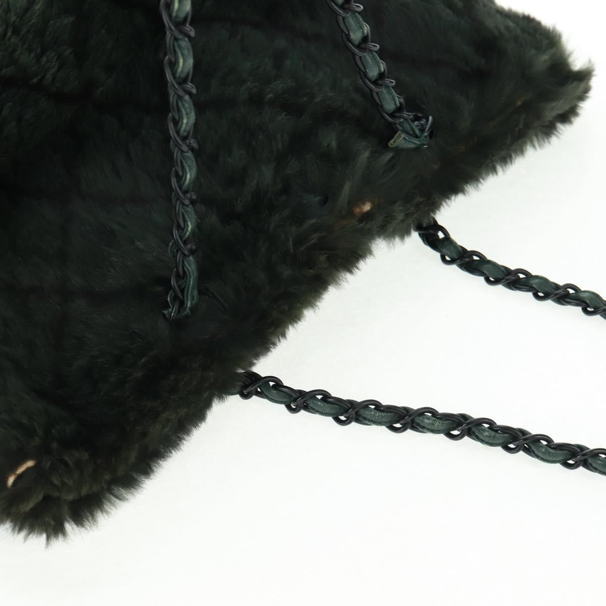 Chanel Vintage CC Chain Tote Printed Lapin Fur, GREEN, FAUX_FUR, Tote bag