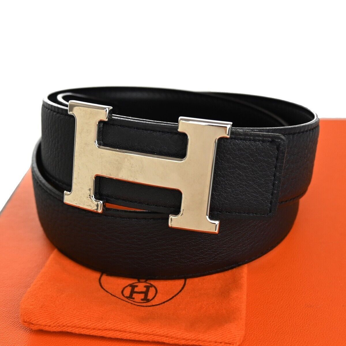 Hermes Constance Reversible Belt Leather, NAVY, LEATHER, Belts