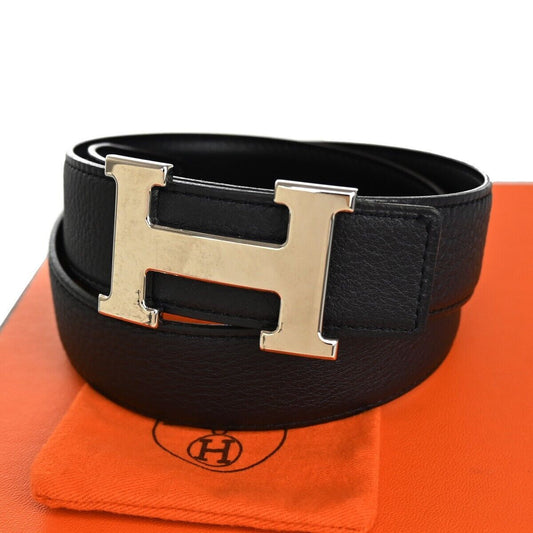 Hermes Constance Reversible Belt Leather, NAVY, LEATHER, Belts