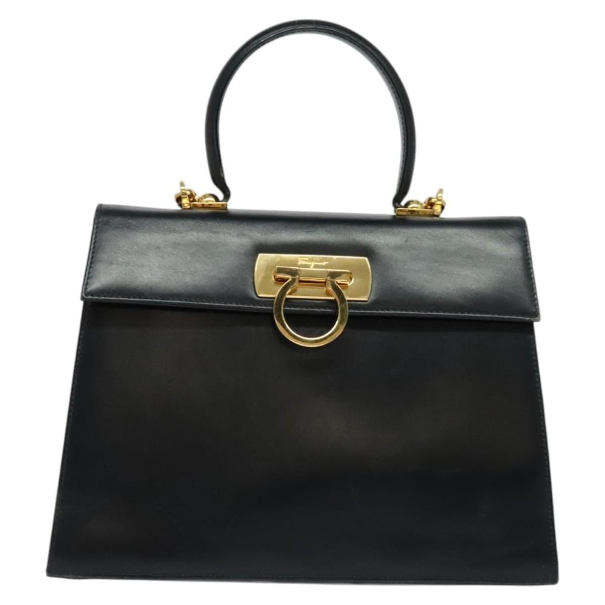 Salvatore Ferragamo Gancini Convertible Top Handle Bag Leather, BLACK, LEATHER, Handbag