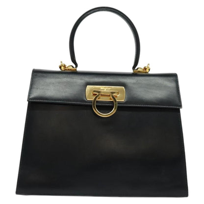 Salvatore Ferragamo Gancini Convertible Top Handle Bag Leather, BLACK, LEATHER, Handbag