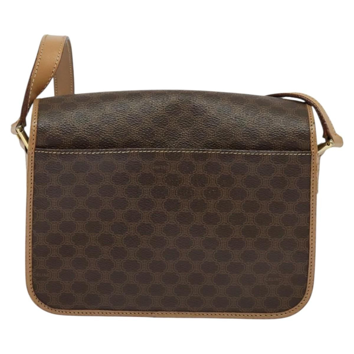 Celine Vintage Macadam Shoulder Bag Canvas and Leather, BROWN, CANVAS, Shoulder bag