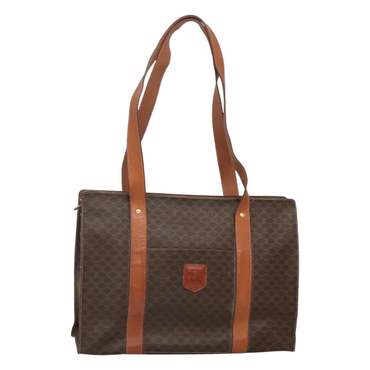 Celine Vintage Macadam Shopper Tote Coated Canvas, BROWN, CANVAS, Tote bag