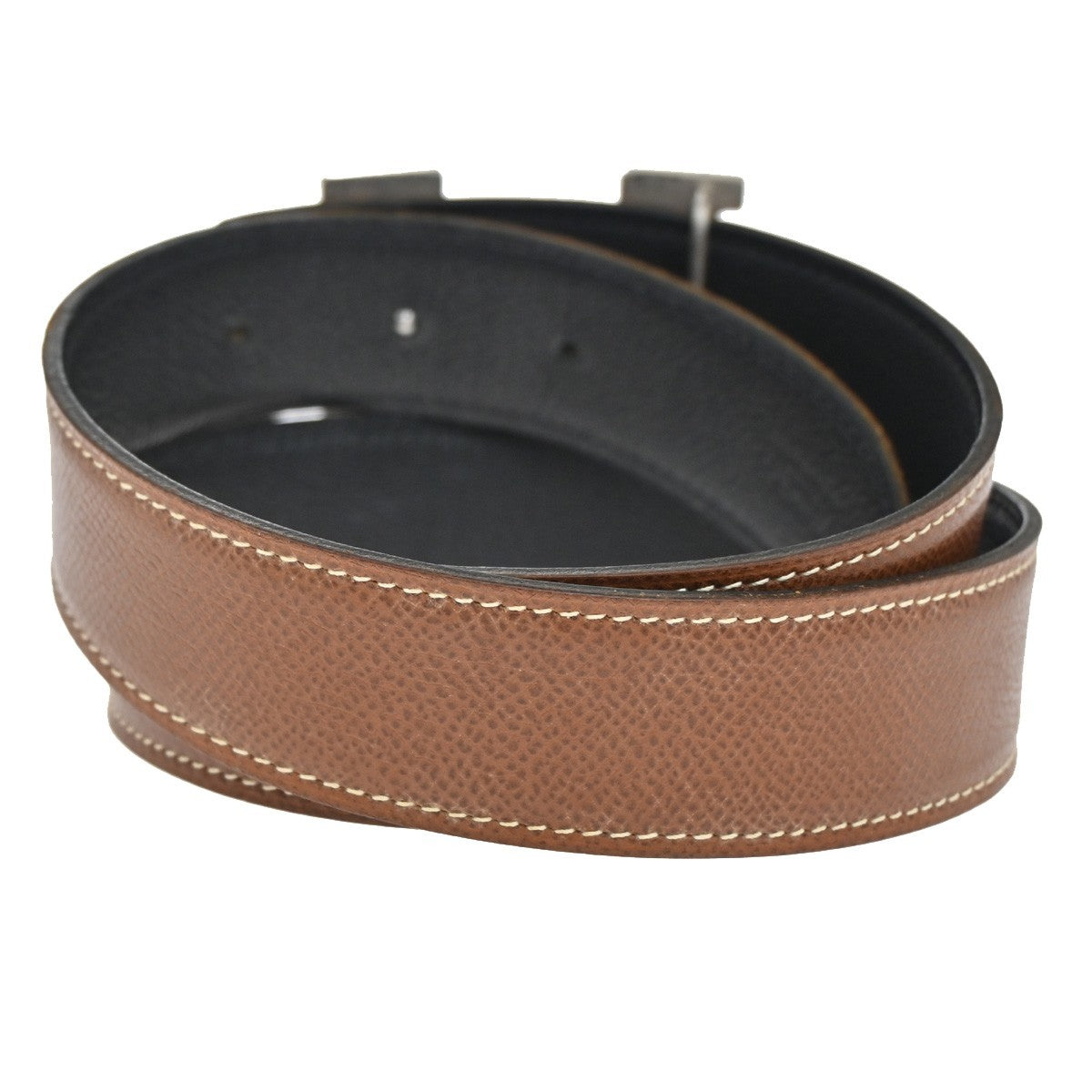 Hermes Constance Reversible Belt Leather, BLACK, LEATHER, Belts