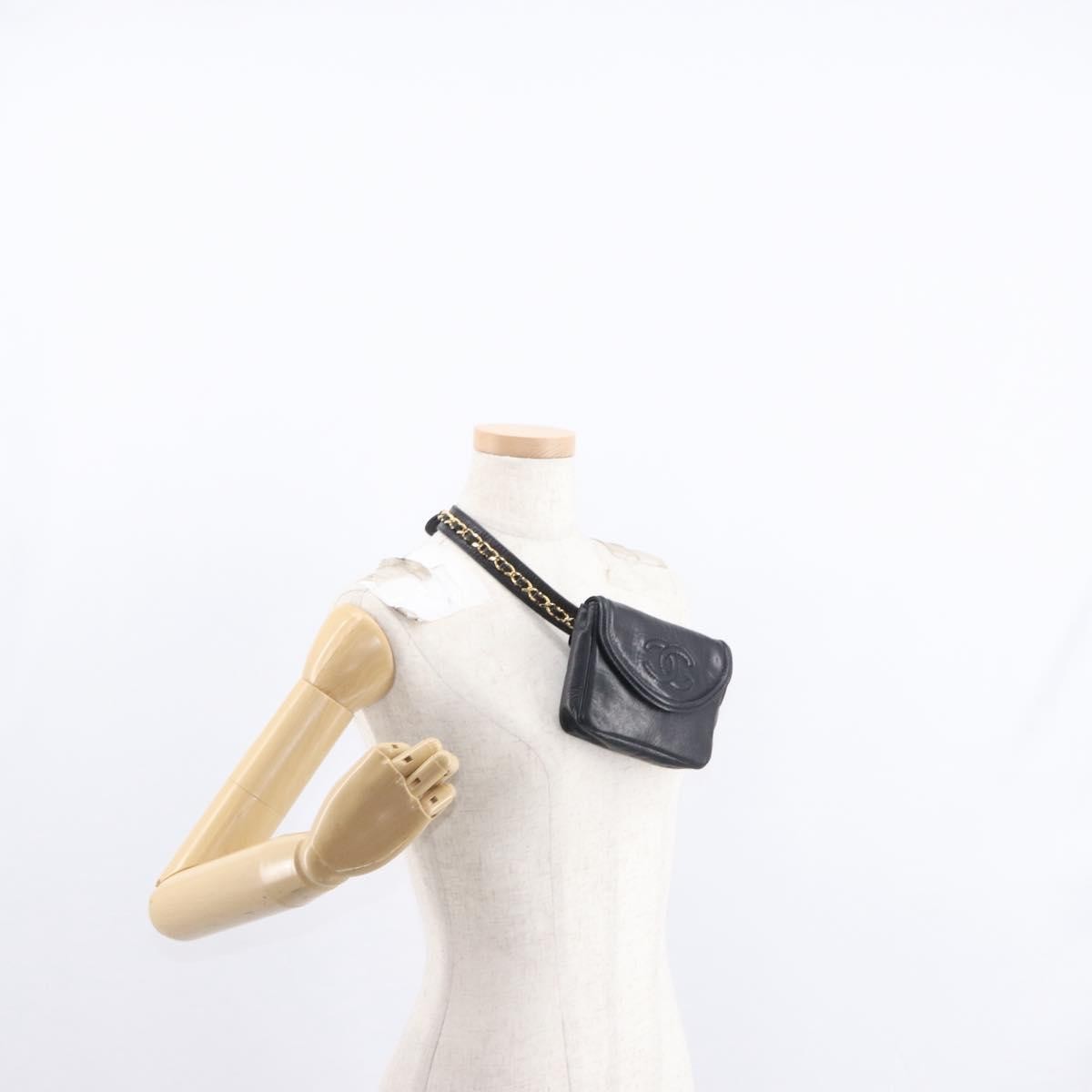 Chanel Chain Envelope Belt Bag Quilted Calfskin, BLACK, LEATHER, Clutche & pouche