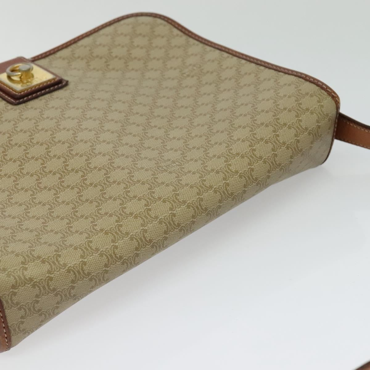 Celine Vintage Macadam Shoulder Bag Canvas and Leather, BEIGE, CANVAS, Shoulder bag