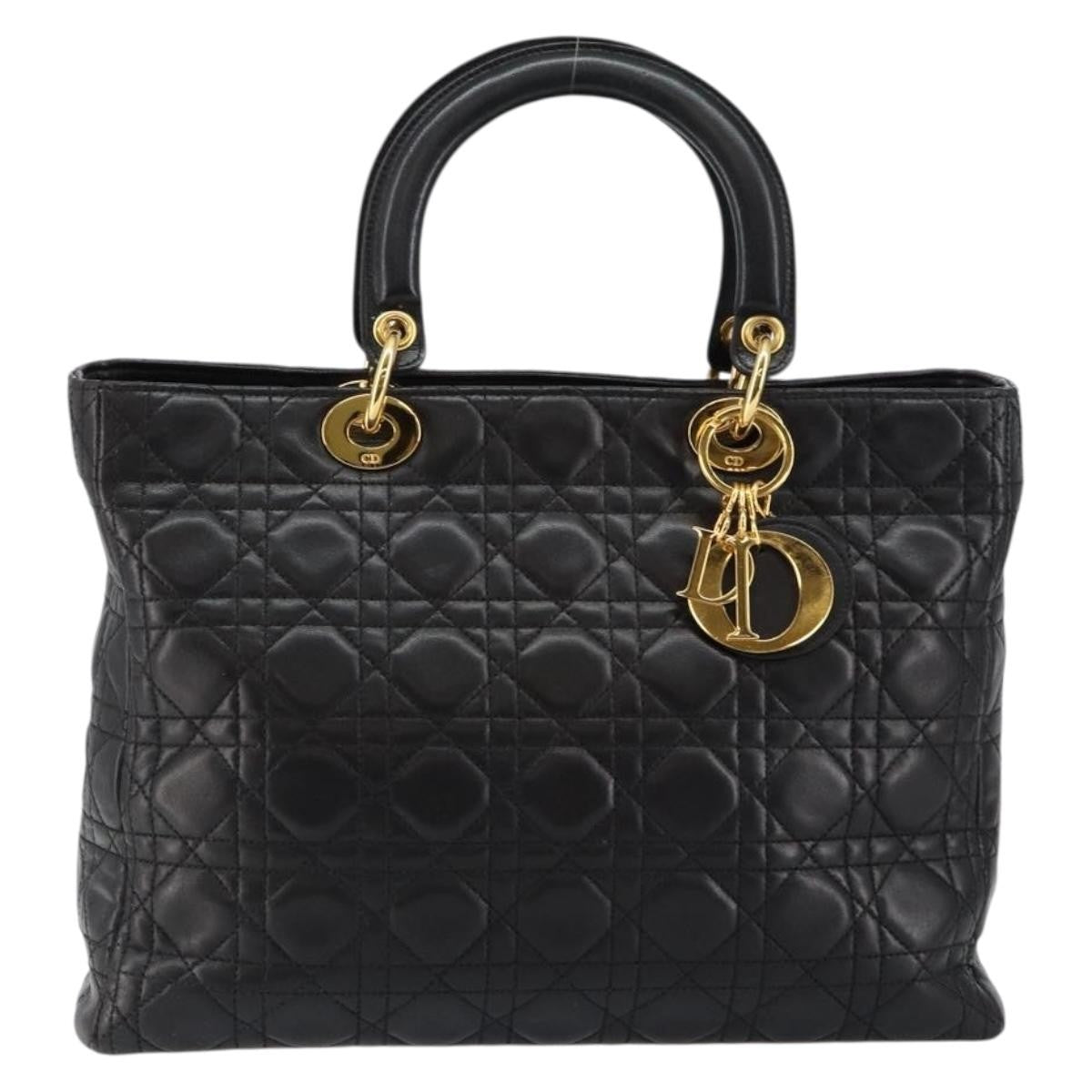 Christian Dior Vintage Lady Dior Bag Cannage Quilt Lambskin, BLACK, LEATHER, Handbag