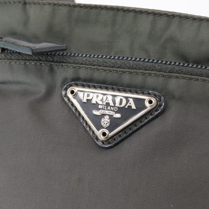 Prada Front Zip Convertible Flat Messenger Tessuto with Leather, GRAY, NYLON, Shoulder bag