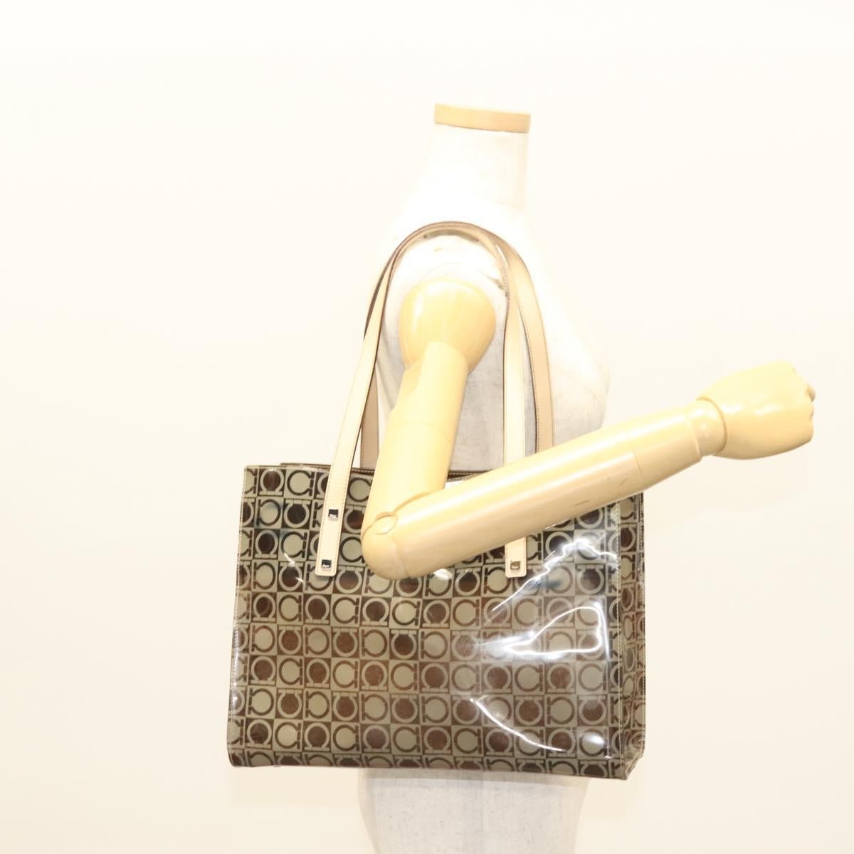 Salvatore Ferragamo Gancini Tote Vinyl, BROWN, SYNTHETIC, Tote bag