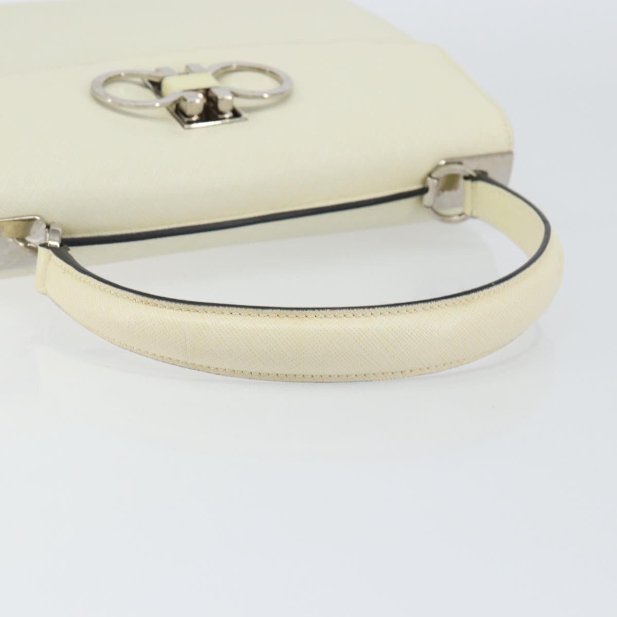 Salvatore Ferragamo Double Gancini Top Handle Bag Saffiano Leather, WHITE, LEATHER, Handbag