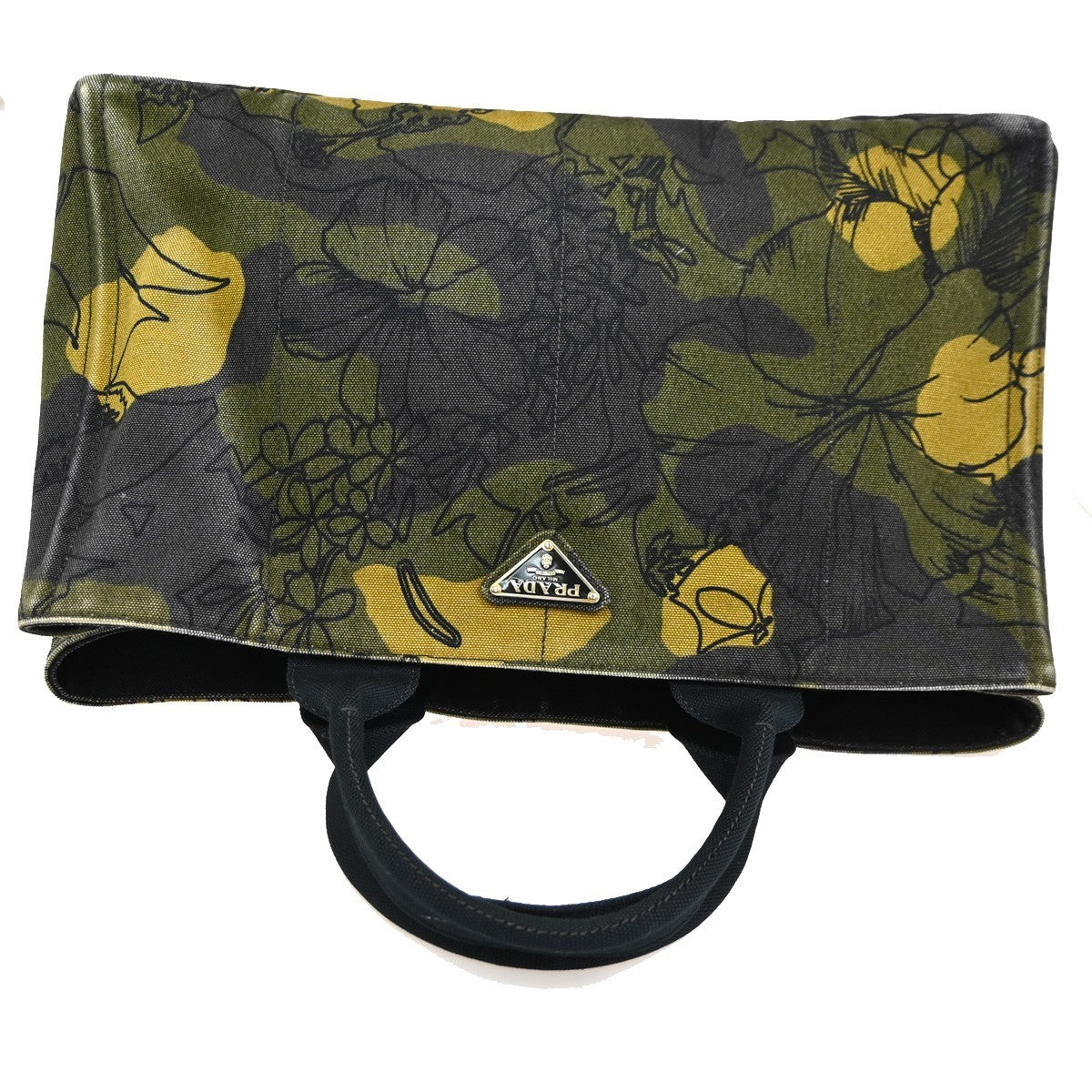 Prada Canapa Tote Printed Canvas, GREEN, CANVAS, Tote bag