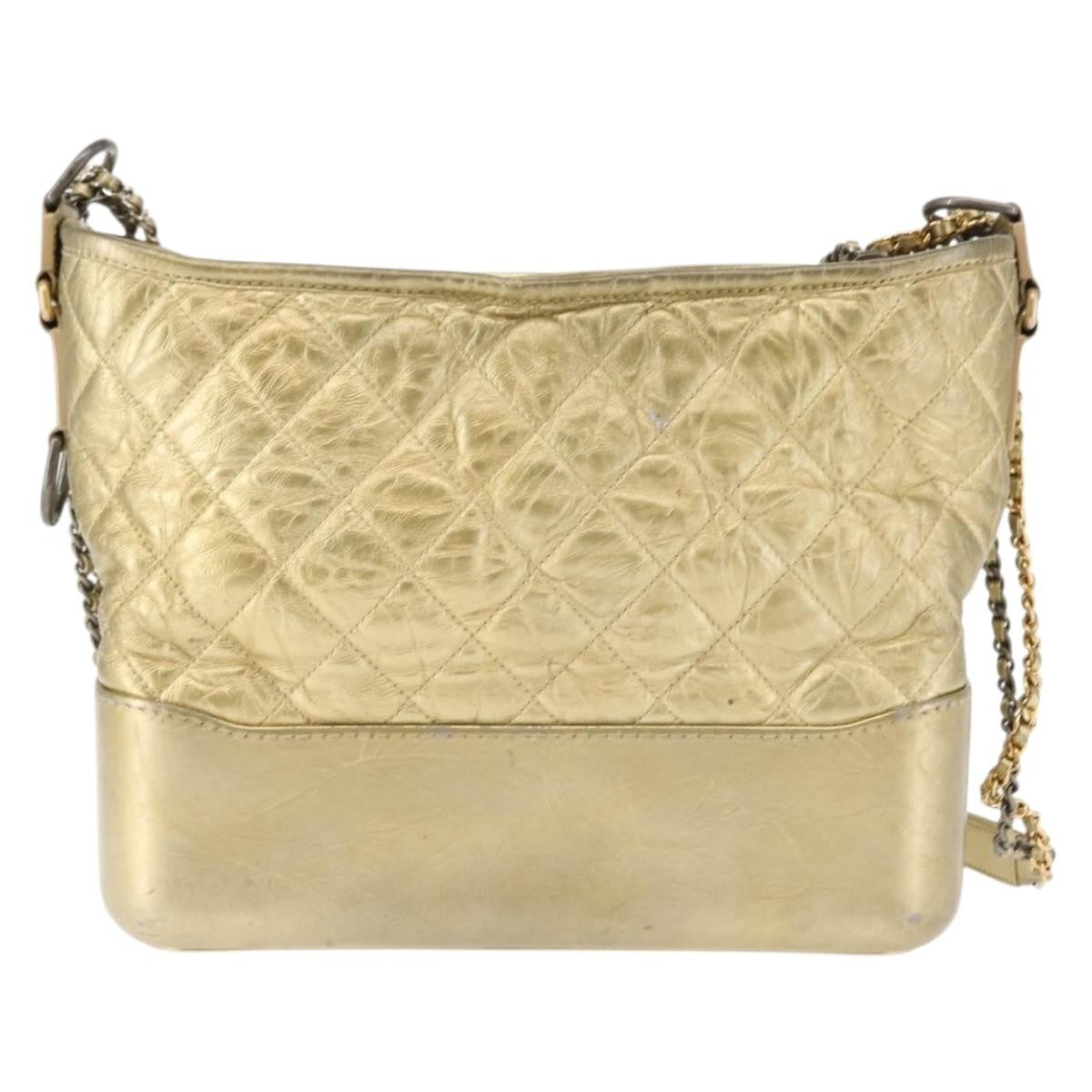 Chanel Gabrielle Hobo Quilted Metallic Aged Calfskin, GOLD, LEATHER, Shoulder bag