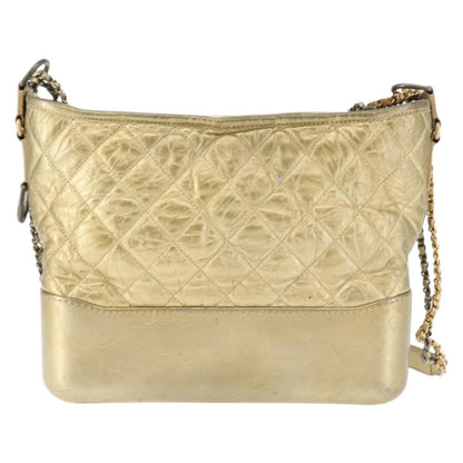 Chanel Gabrielle Hobo Quilted Metallic Aged Calfskin, GOLD, LEATHER, Shoulder bag