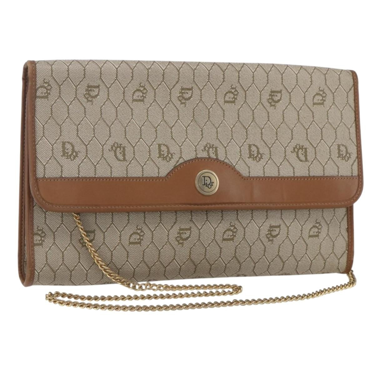 Christian Dior Vintage Honeycomb chain Canvas, BEIGE, CANVAS, Shoulder bag