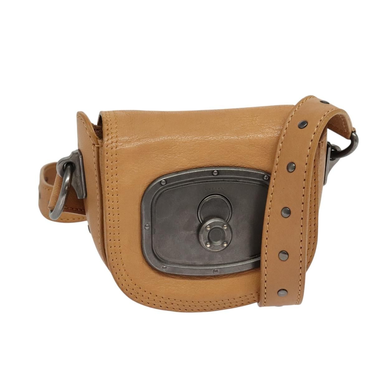 Celine Shoulder Bag Leather, BEIGE, LEATHER, Shoulder bag