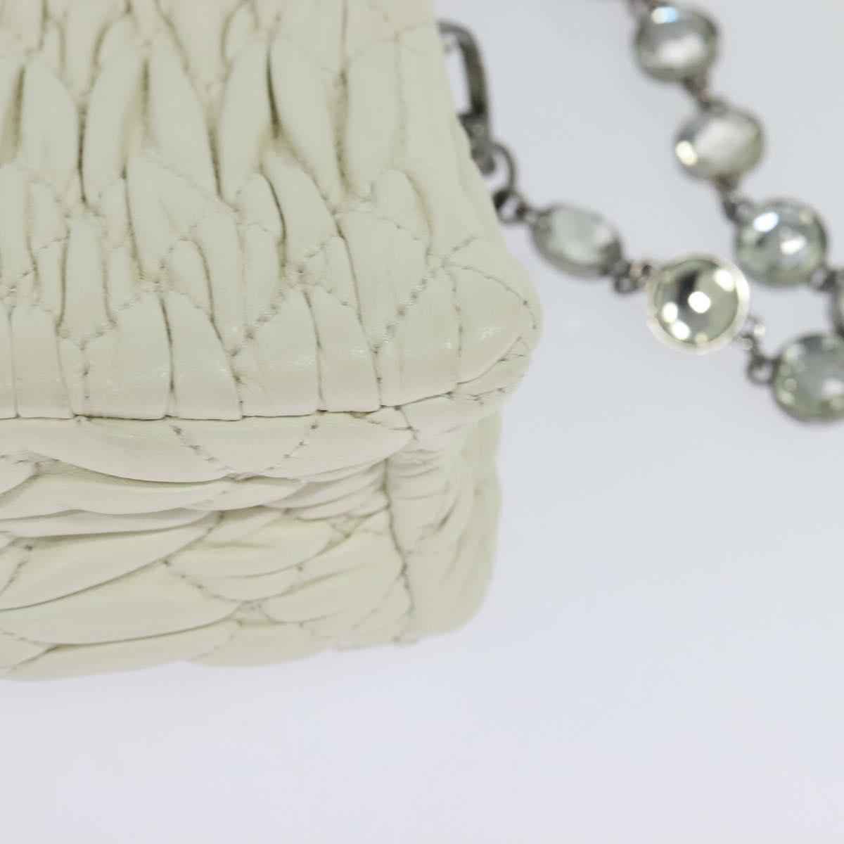 Miu Miu Crystal 2way Pouch Matelasse Leather, WHITE, LEATHER, Shoulder bag