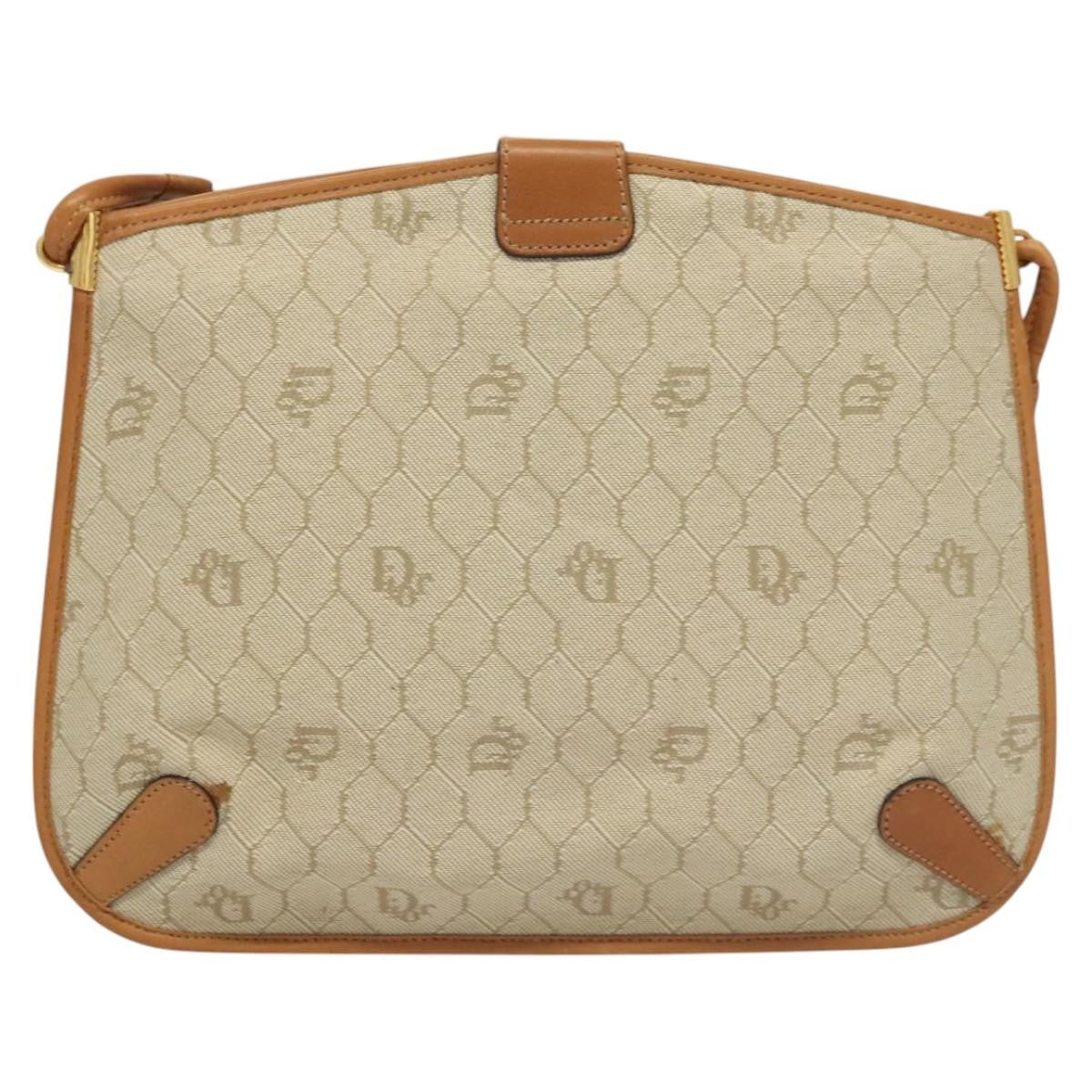 Christian Dior Vintage Honeycomb Shoulder Bag Canvas and Leather, BEIGE, CANVAS, Shoulder bag