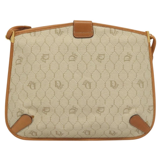 Christian Dior Vintage Honeycomb Shoulder Bag Canvas and Leather, BEIGE, CANVAS, Shoulder bag