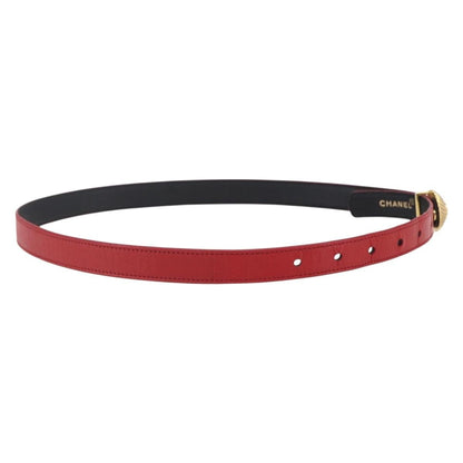 Chanel CC Round Button Belt Leather, RED, LEATHER, Belts