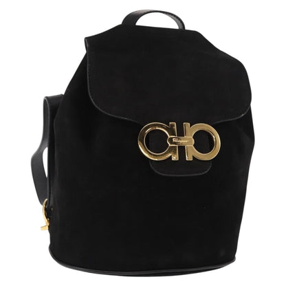 Salvatore Ferragamo Gancini Backpack Suede, BLACK, SUEDE, Backpack
