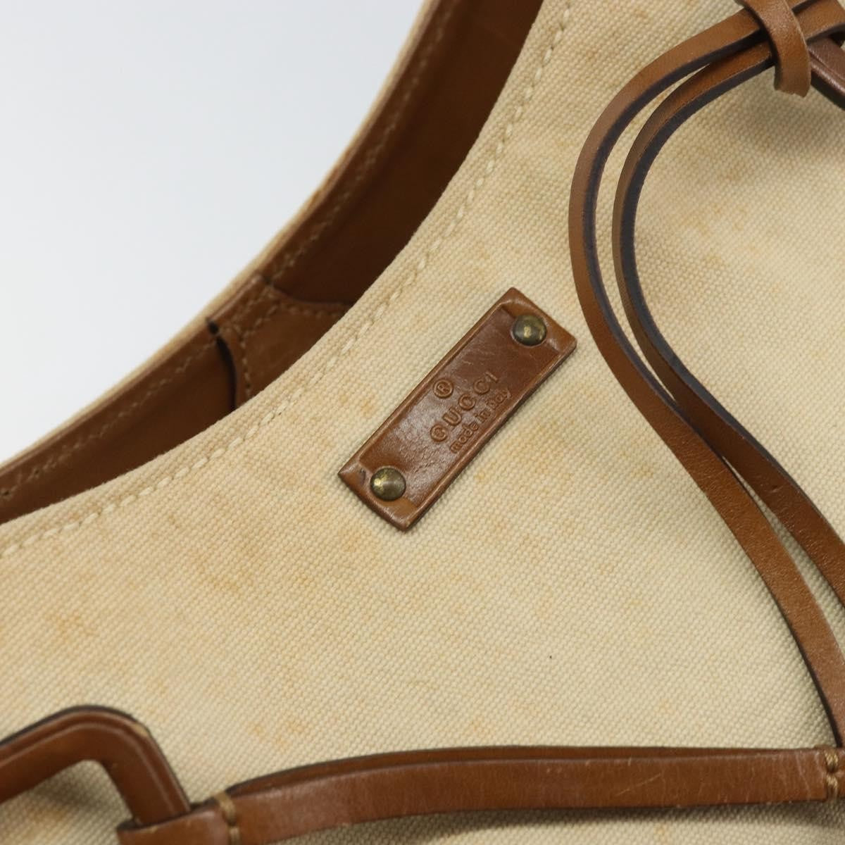 Gucci Vintage Bamboo Handle Bag Canvas, BEIGE, CANVAS, Tote bag