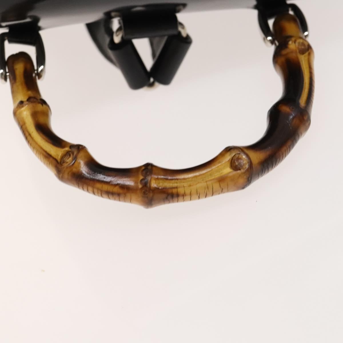 Gucci Vintage Bamboo Backpack Nylon and Patent Leather, BLACK, NYLON, Backpack