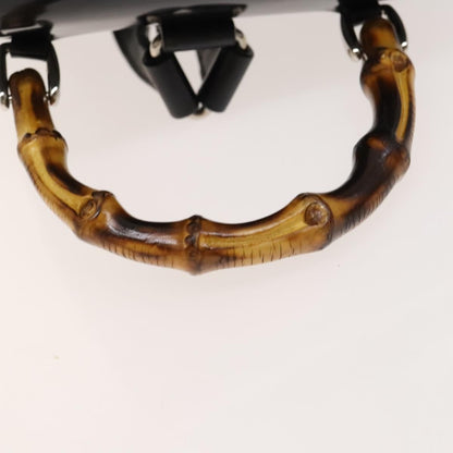 Gucci Vintage Bamboo Backpack Nylon and Patent Leather, BLACK, NYLON, Backpack