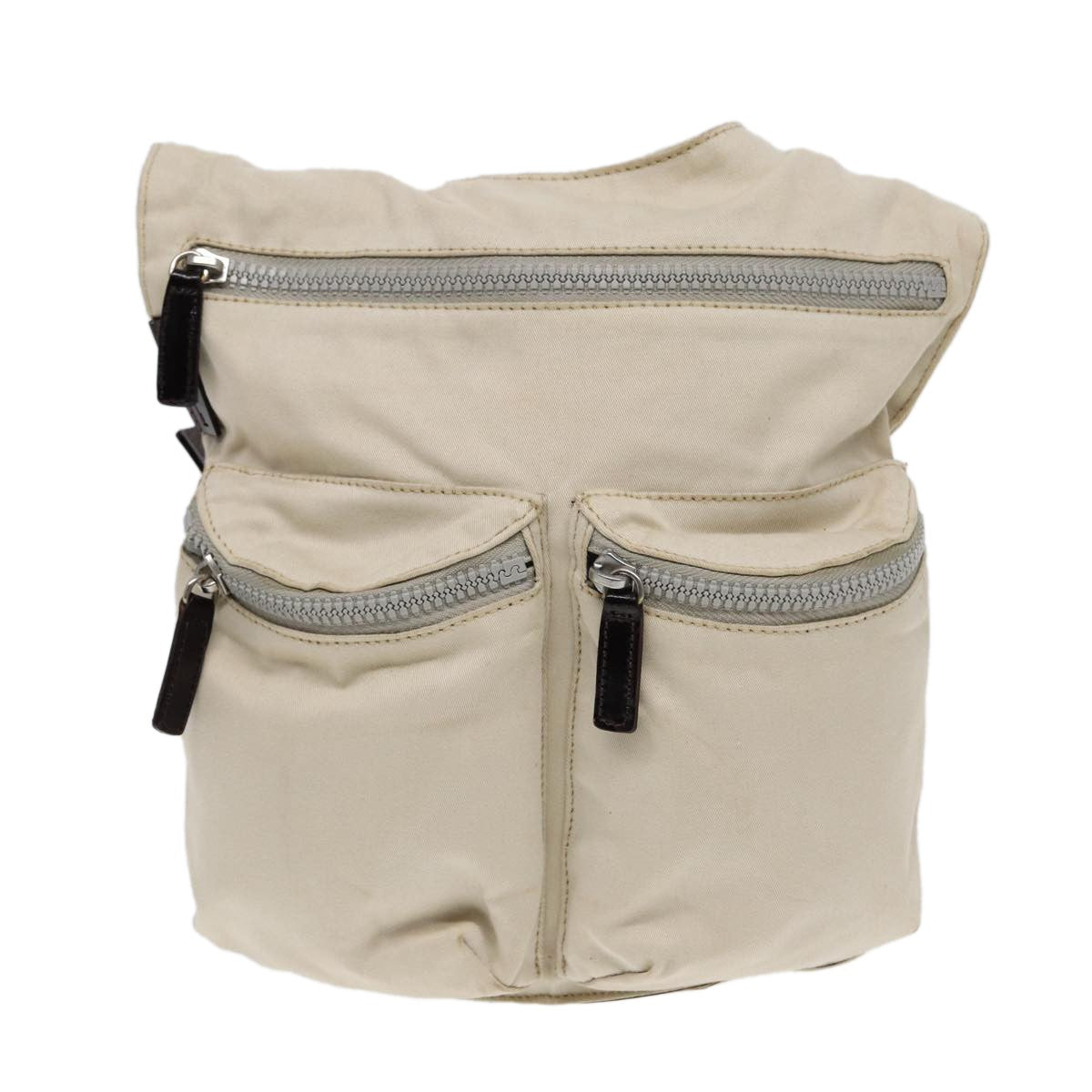 Fendi Vintage Double Pocket Zip Shoulder Bag Canvas, BEIGE, CANVAS, Shoulder bag