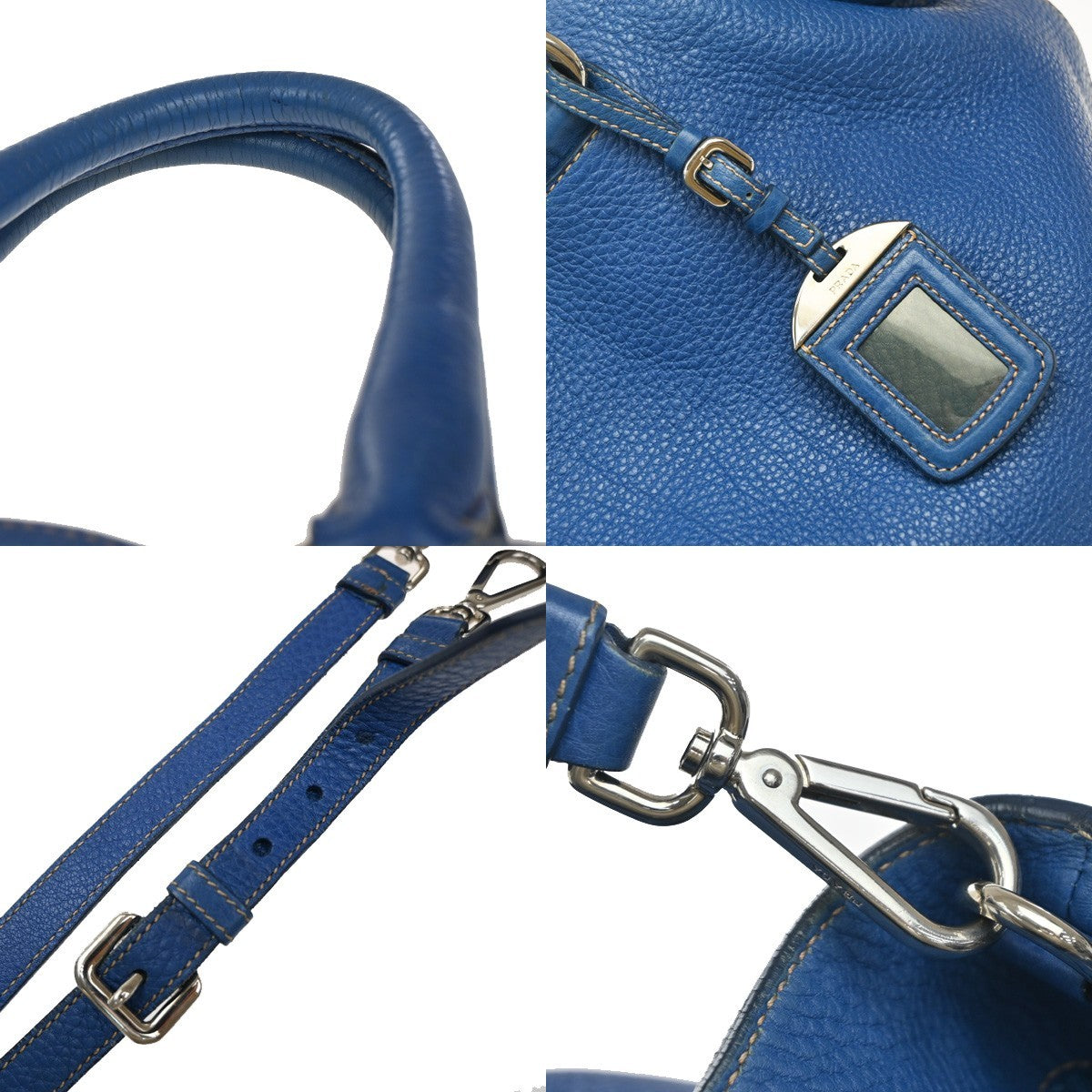 Prada Vintage Tote Leather, BLUE, LEATHER, Tote bag