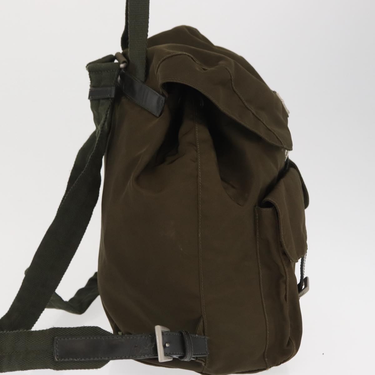 Prada Vela Double Front Pocket Backpack Tessuto with Saffiano Leather, KHAKI, NYLON, Backpack