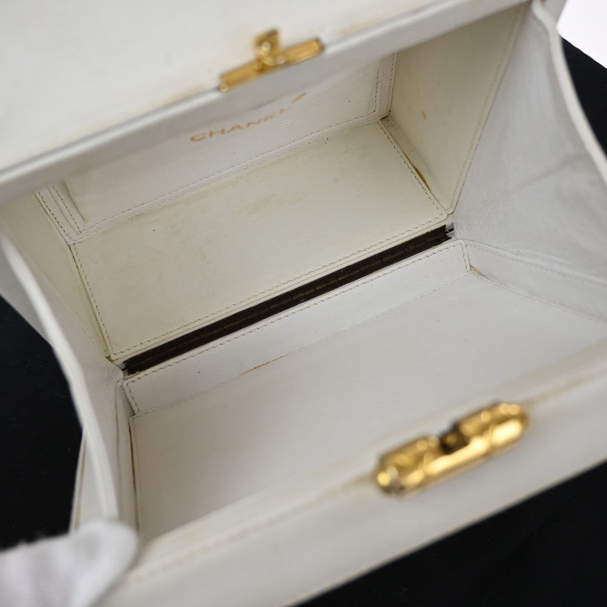 Chanel CC Logo Chain Handbag Canvas and Leather, ECRU, CALFSKIN, Handbag