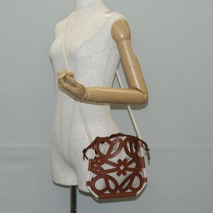 Loewe Anagram Drawstring Bucket Crossbody Bag Leather with Canvas, BEIGE, LEATHER, Crossbody bag