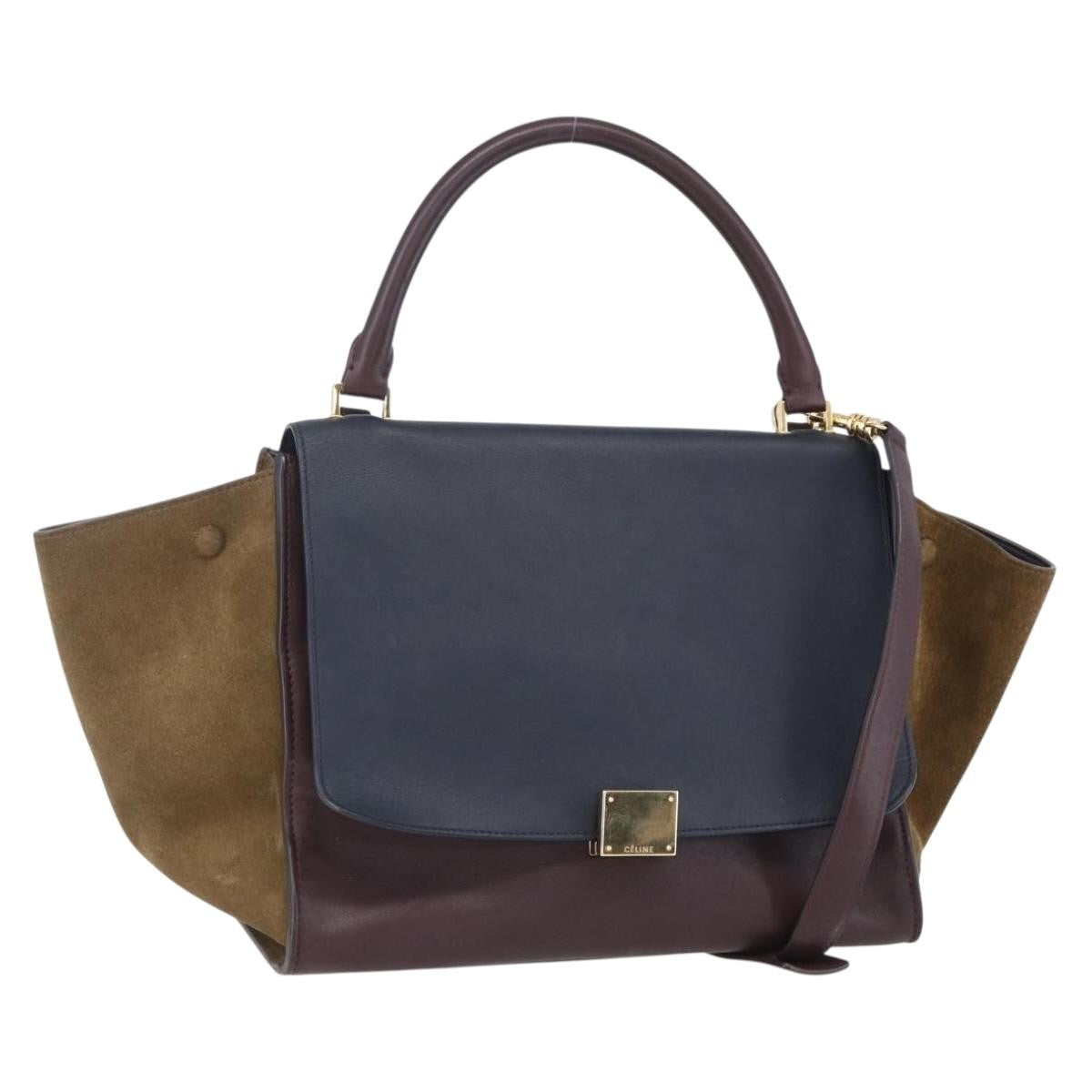 Celine Tricolor Trapeze Bag Leather, BROWN, LEATHER, Handbag