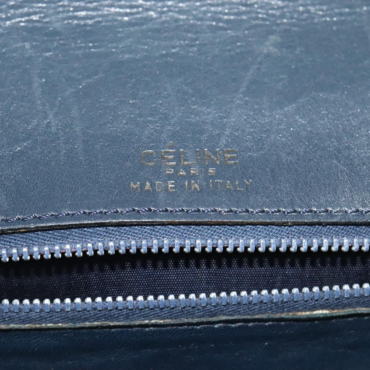 Celine Flap Shoulder Bag Leather, NAVY, LEATHER, Shoulder bag