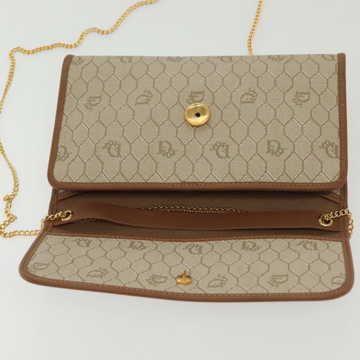 Christian Dior Vintage Honeycomb chain Canvas, BEIGE, CANVAS, Handbag