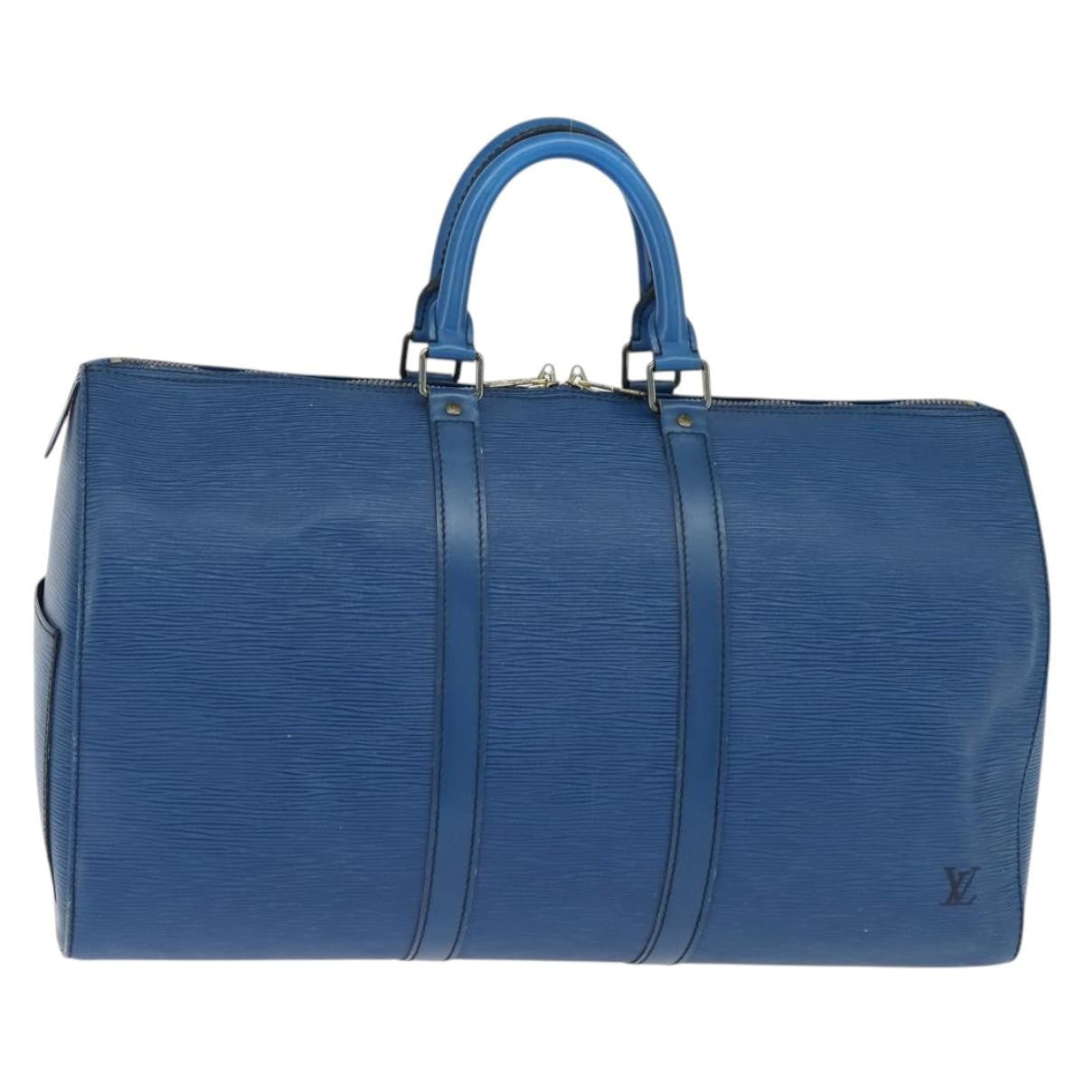 Louis Vuitton Keepall Bag Epi Leather, BLUE, LEATHER, Travel bag