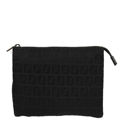 Fendi FF Logo Pouch Canvas, BLACK, CANVAS, Clutche & pouche