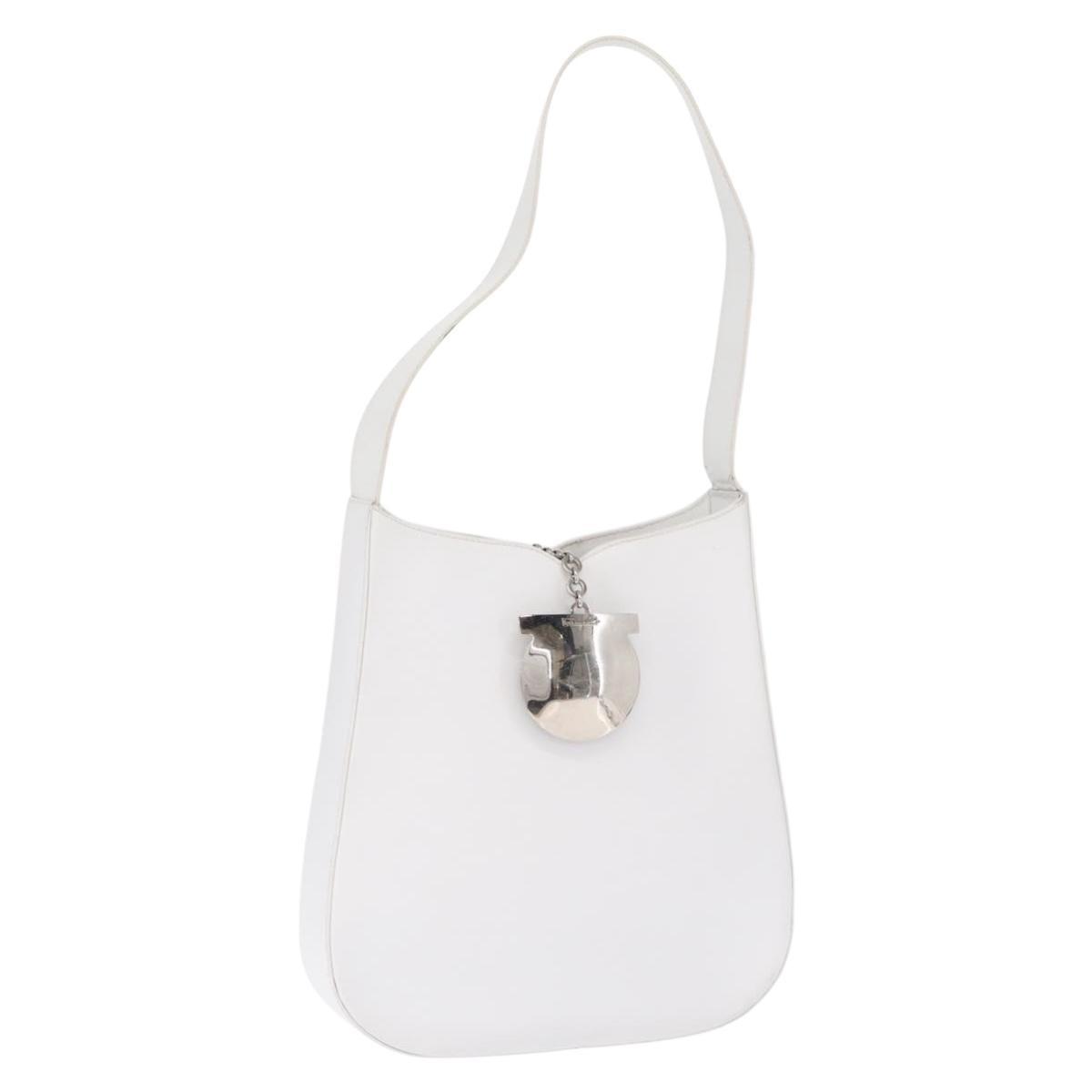 Salvatore Ferragamo Gancini Shoulder Bag Leather, WHITE, LEATHER, Shoulder bag