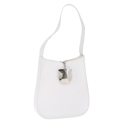 Salvatore Ferragamo Gancini Shoulder Bag Leather, WHITE, LEATHER, Shoulder bag