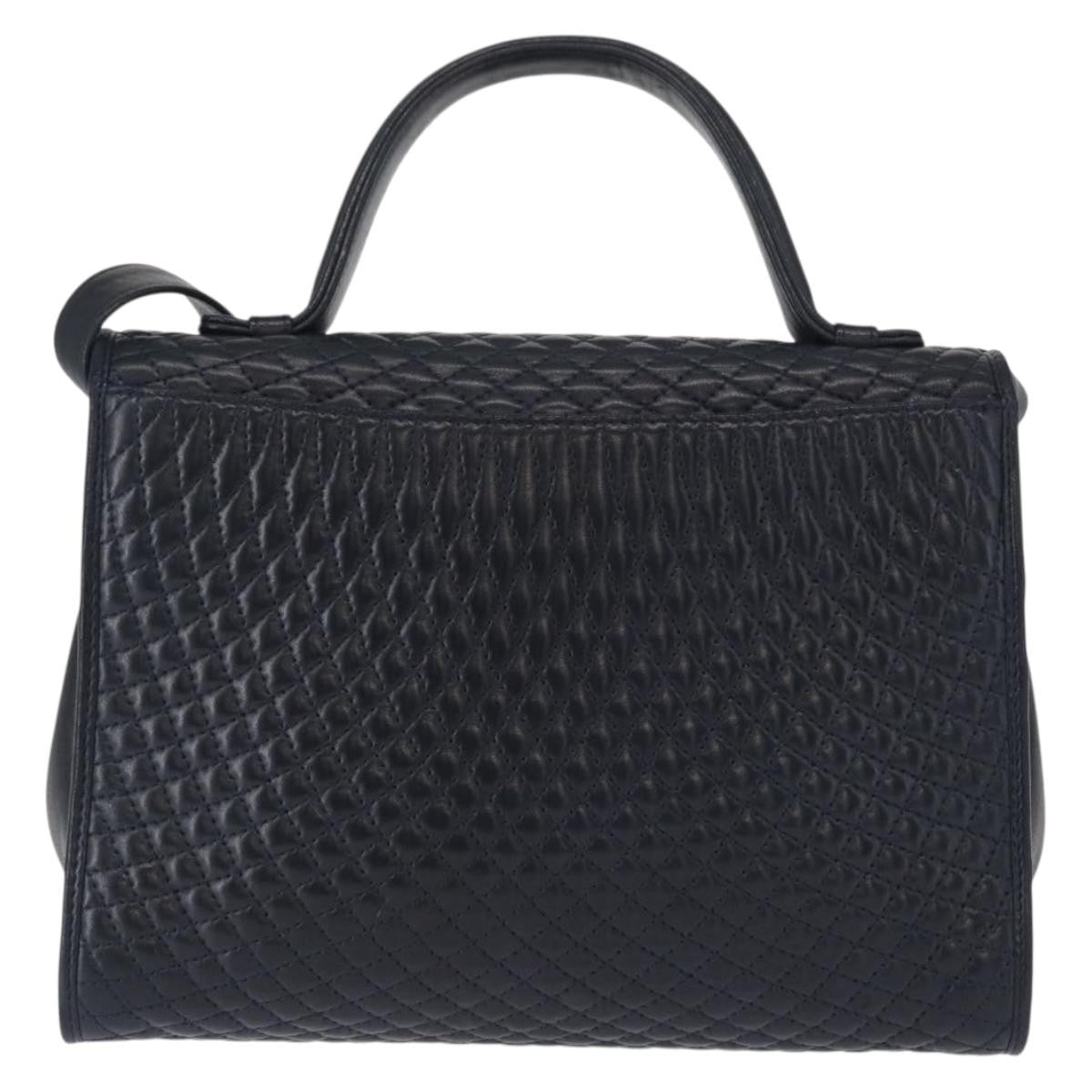 Bally Vintage Handbag Quilted Leather, NAVY, LEATHER, Handbag