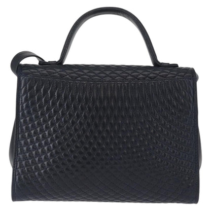 Bally Vintage Handbag Quilted Leather, NAVY, LEATHER, Handbag